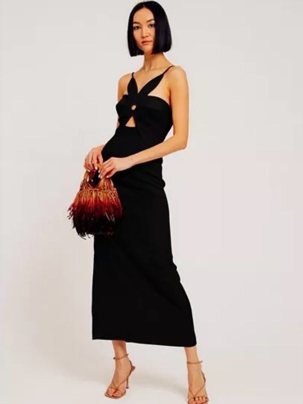 Torn by Ronny Kobo Stephanie Black Cutout Midi Dress Sz Medium Cocktail Evening - Picture 7 of 16